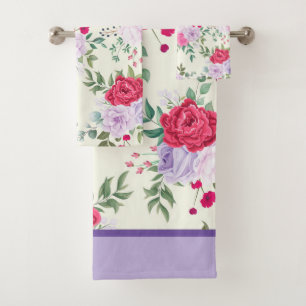 Purple. Red chic floral Bath Towel Set