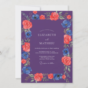 Purple Red Cobalt Painted Wedding Invitation