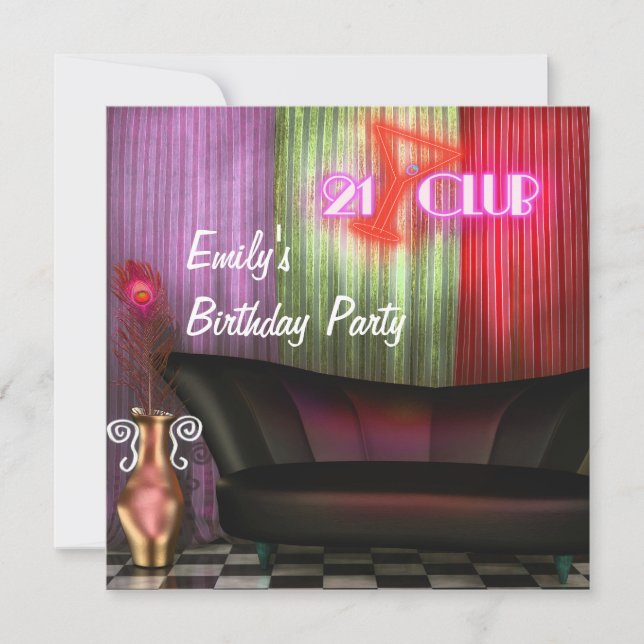 Purple Red Cocktails Girls 21st Birthday Party Invitation (Front)