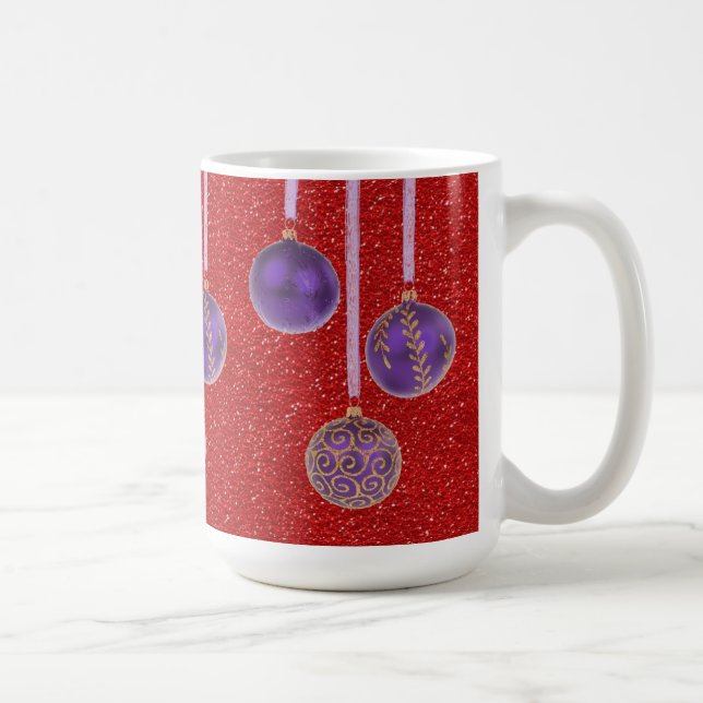Purple Red Glitter Merry Christmas Baubles Mug (Right)