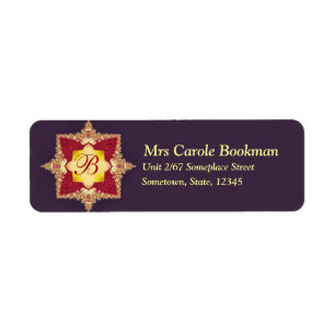 Purple Red Golden Royal Monogram Address Label