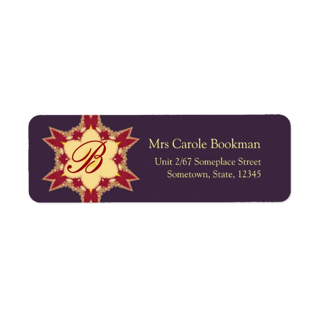 Purple Red Golden Royal Monogram Address Label (Front)