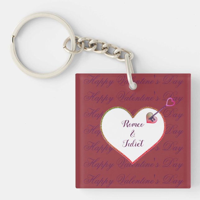 Purple Red Heart Cute Romance Happy Valentines Day Key Ring (Front)
