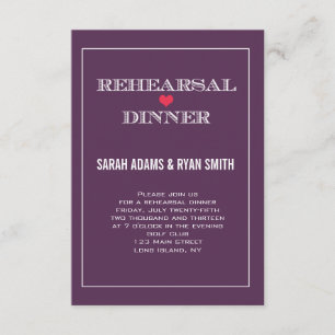 Purple Red Heart Wedding Rehearsal Dinner Invites