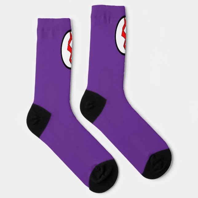 Purple Red Lightning Bolt Superhero Halloween Socks (Right)