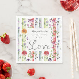 Purple Red Orange Floral Stripes Love Wedding Napkin