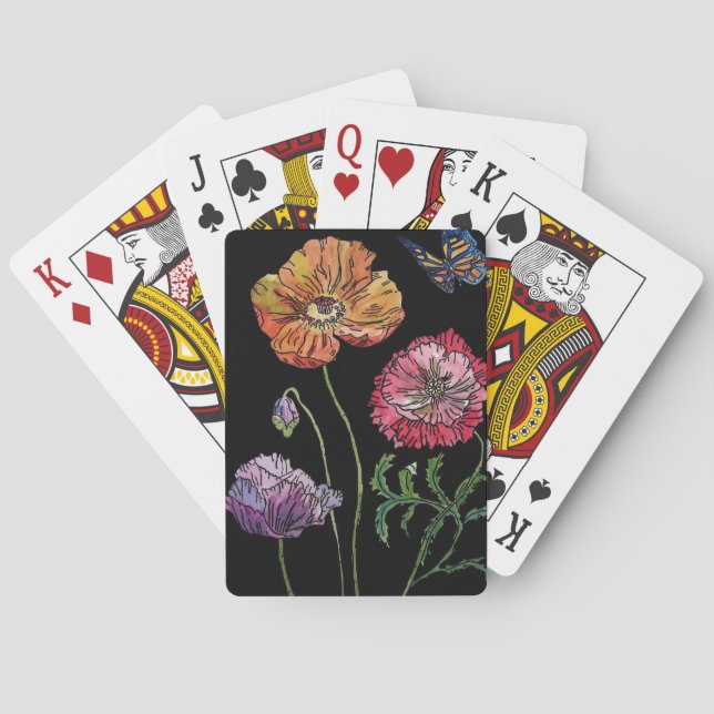 Purple Red Orange Poppy Flower Playing Cards Set (Back)