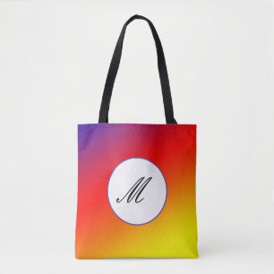 Purple red orange yellow monogram tote bag