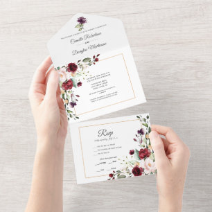 Purple, Red, Pink, Gold Floral   All In One Invitation