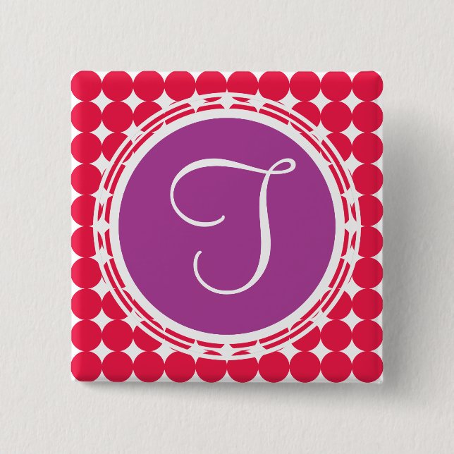 Purple & Red Polka Dot Monogram 15 Cm Square Badge (Front)