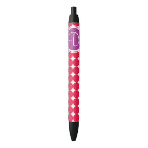 Purple & Red Polka Dot Monogram Black Ink Pen