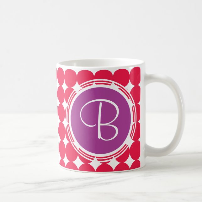Purple & Red Polka Dot Monogram Coffee Mug (Right)