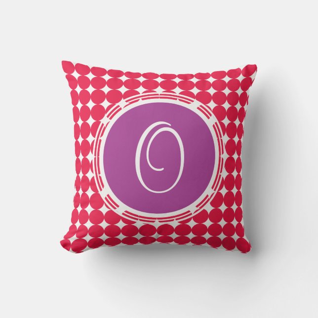 Purple & Red Polka Dot Monogram Cushion (Front)