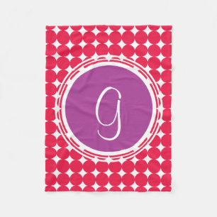 Purple & Red Polka Dot Monogram Fleece Blanket