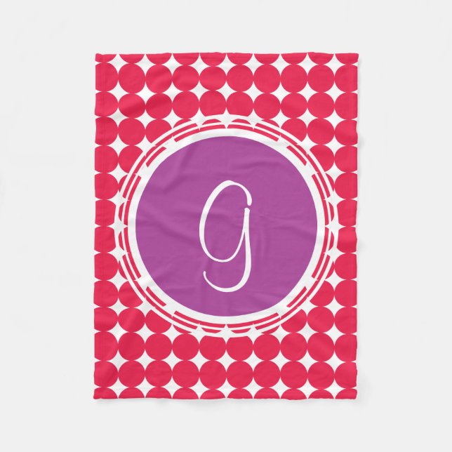 Purple & Red Polka Dot Monogram Fleece Blanket (Front)