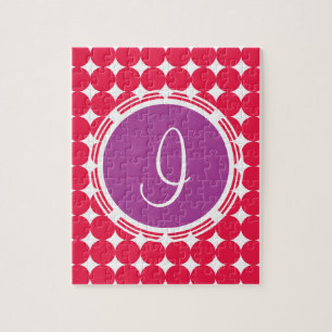 Purple & Red Polka Dot Monogram Jigsaw Puzzle