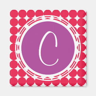 Purple & Red Polka Dot Monogram Magnet