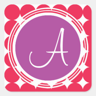 Purple & Red Polka Dot Monogram Square Sticker