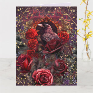 Purple Red Rose Gothic Dark Beauty Crow Raven Card
