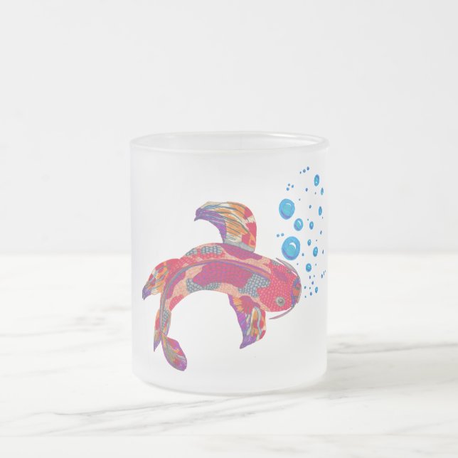 Purple Red Sunset Koi Fish and Bubbles Frosted Mug (Center)