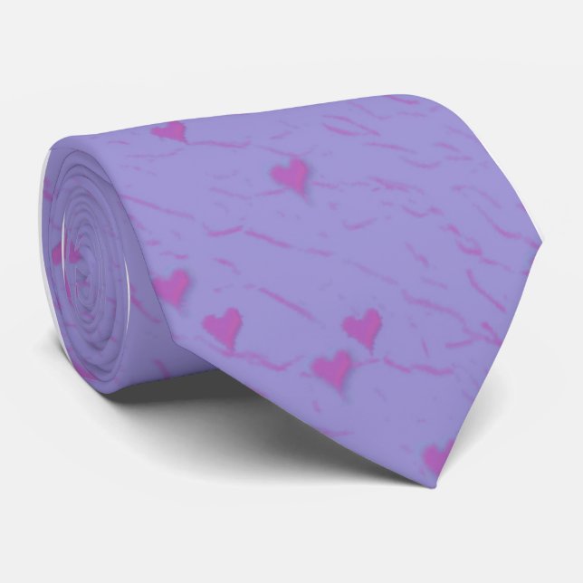 Purple Red Valentine Hearts Men's Tie (Rolled)