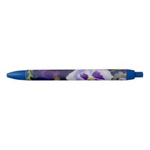 Purple Red-Violet Blue Yellow Orange Pansy Flowers Black Ink Pen