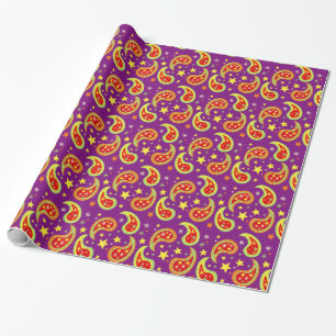 Purple red yellow Christmas Paisley star pattern Wrapping Paper