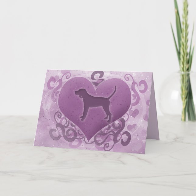Purple Redbone Coonhound Valentine's Day Card (Front)
