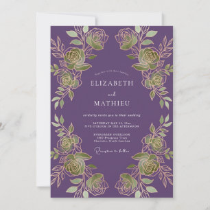 Purple Regal Botanical Wedding Invitation