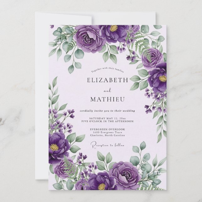 Purple Regal Spring Wedding Invitation (Front)