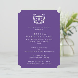 Purple Registered Nurse Caduceus+Laurel Wreath Invitation