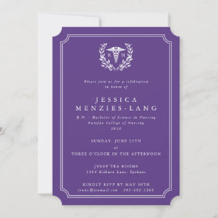 Purple Registered Nurse Caduceus+Laurel Wreath Invitation