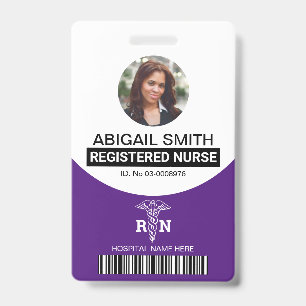 Purple Registered nurse caduceus photo template ID Badge