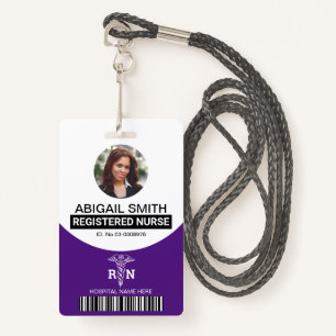 Purple Registered nurse caduceus photo template ID Badge