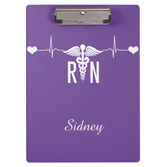 Purple Registered Nurse (RN) Caduceus Symbol Clipboard (Front)