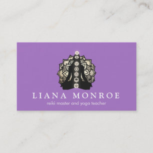 Purple Reiki and Yoga Teacher Lotus and Chakra Business Card