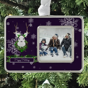 Purple Reindeer Framed Ornament