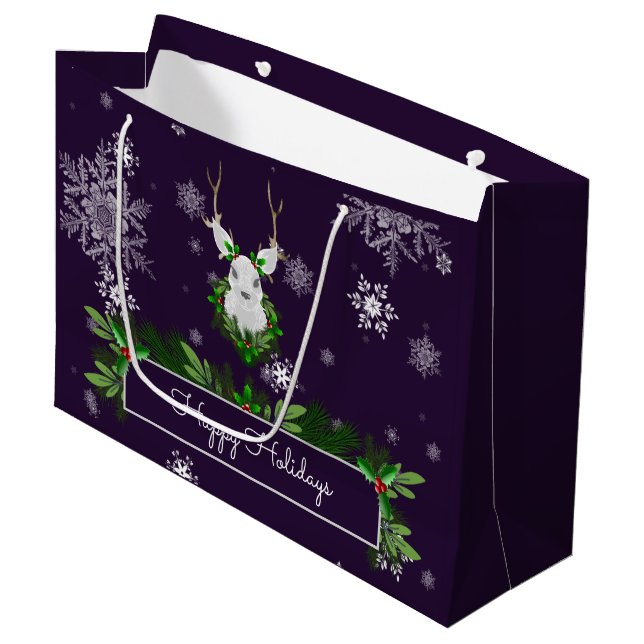 Purple Reindeer Gift Bag (Front Angled)