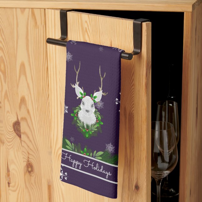 Purple Reindeer Kitchen Towel (Thirds Fold)