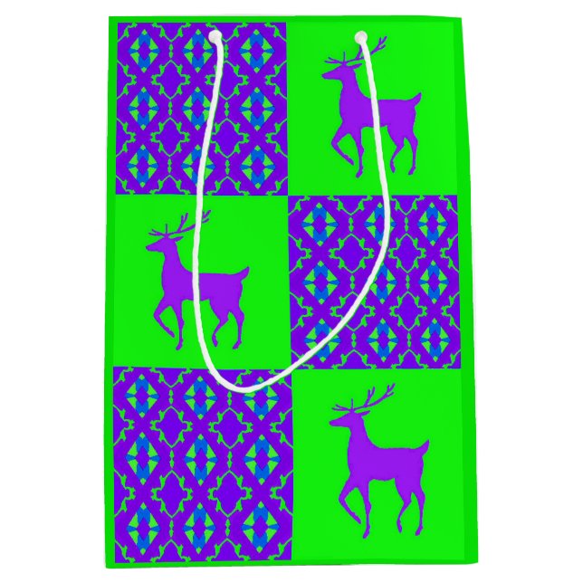 Purple reindeer medium gift bag (Front)