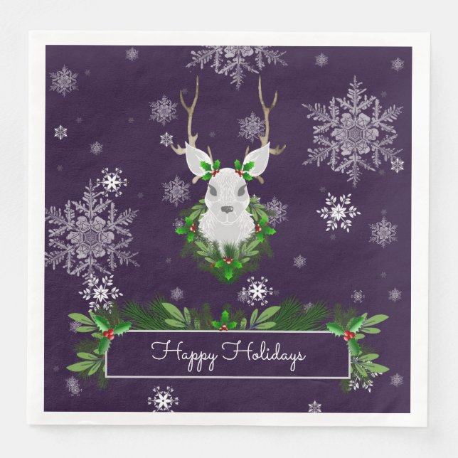 Purple Reindeer Paper Napkin (Front)