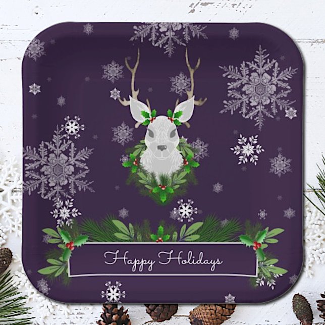 Purple Reindeer Paper Plate (Purple Reindeer Christmas Paper Plates)