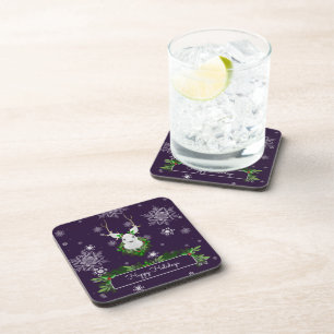 Purple Reindeer Plastic Coaster