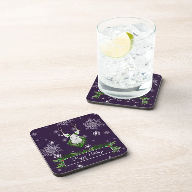 Purple Reindeer Plastic Coaster (Right Side)