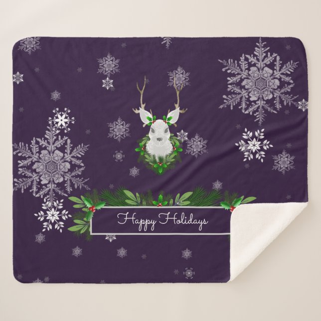 Purple Reindeer Sherpa Blanket (Front (Horizontal))