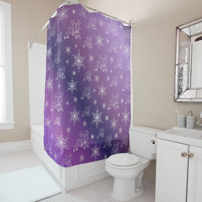 purple,reindeer, star, stars, snowflake, christmas shower curtain (In Situ)