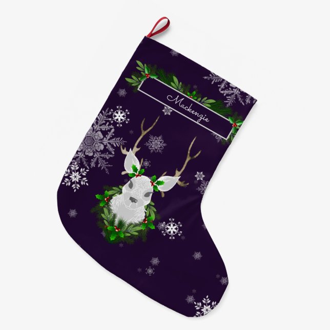 Purple Reindeer Stocking (Front (Hanging))