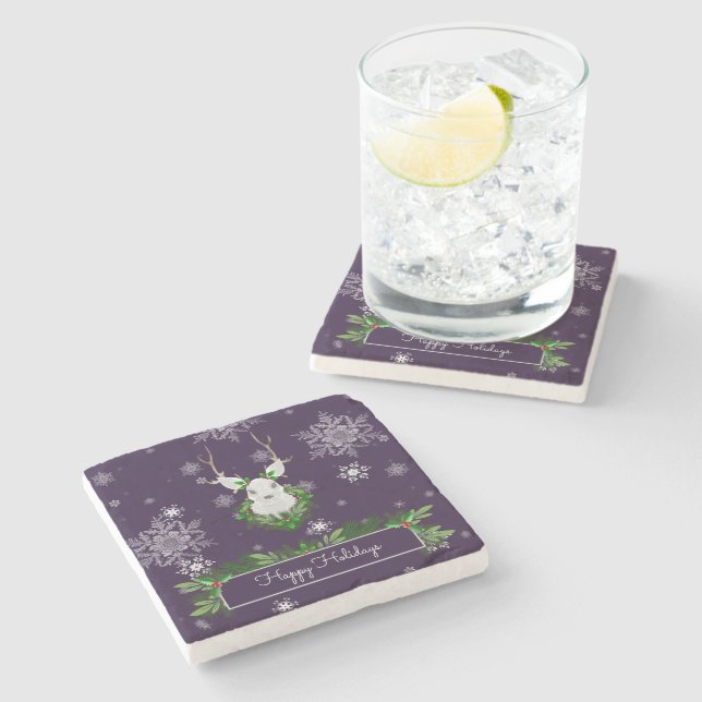 Purple Reindeer Stone Coaster (Side)