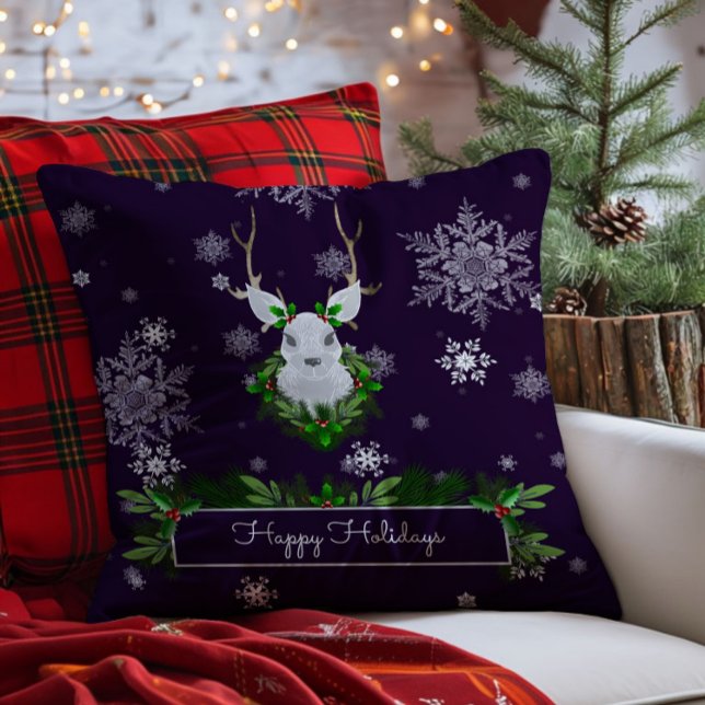 Purple Reindeer Throw Pillow (Purple Reindeer Christmas Throw Pillow)