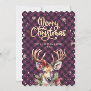 Purple Reindeer Watercolor Christmas Card